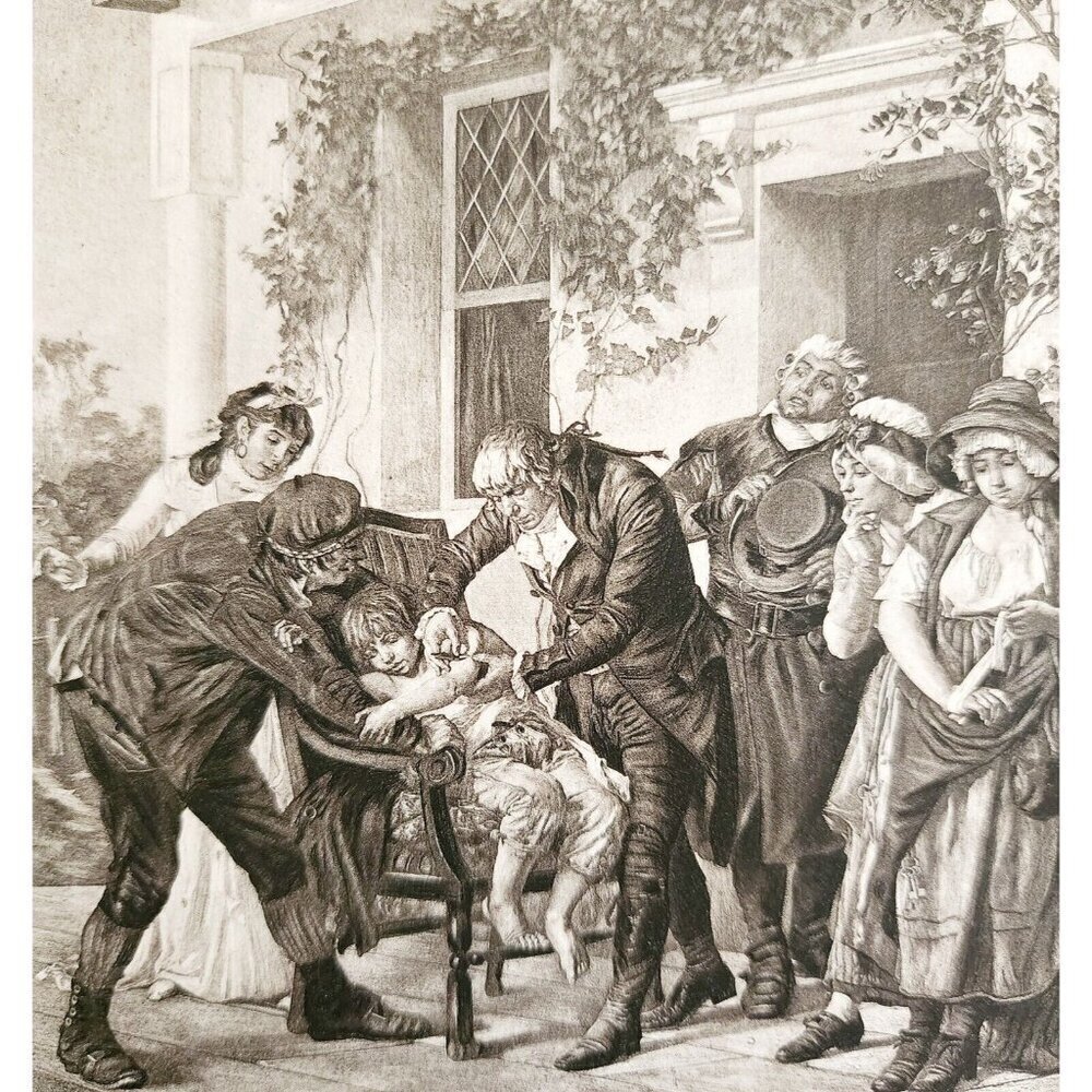 First Vaccination By Dr Jenner Photogravure Victorian 1894 Medical Melingue DWT1